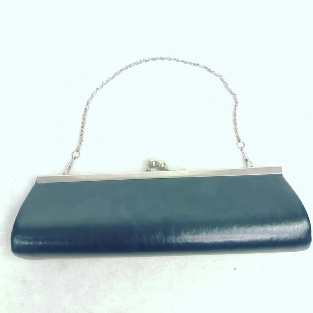 Small Mini black & sliver color hardware cluch purse hard exterior evening bag